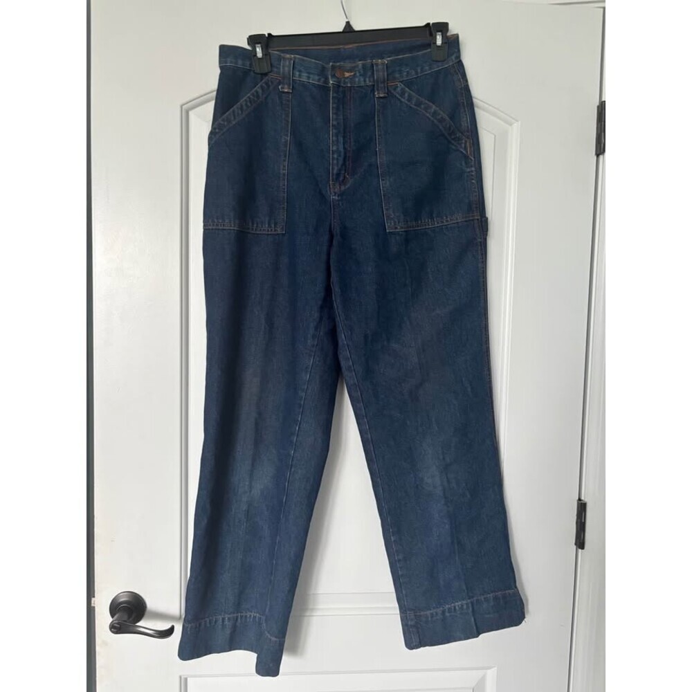 Vintage Bill Blass High-Waisted Cropped Wide-Leg Carpenter Jeans Dark Wash Size